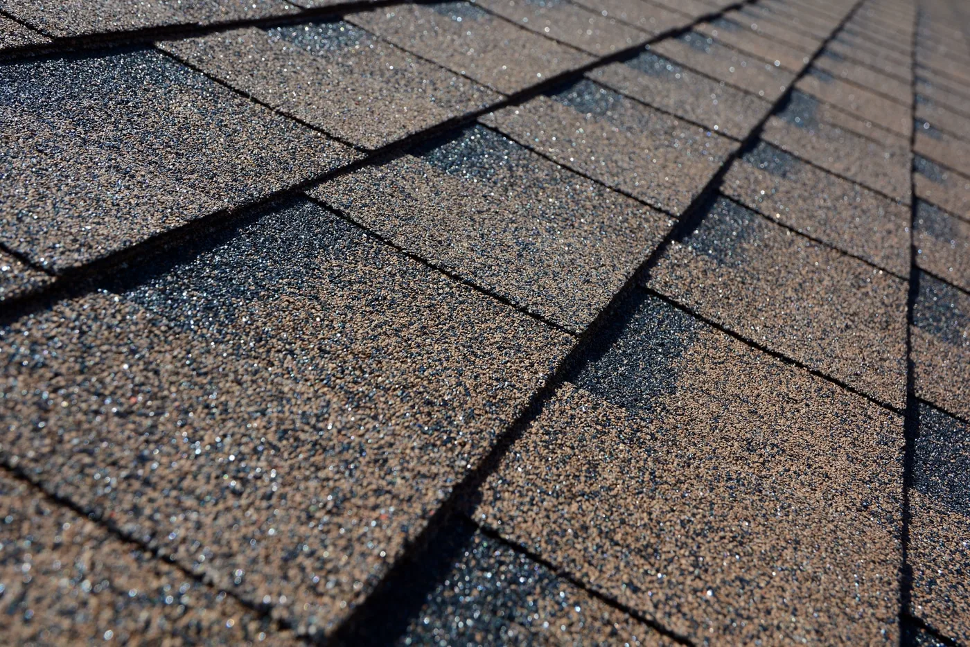 Close-up of finished asphalt shingle roofing in Southwest Indiana